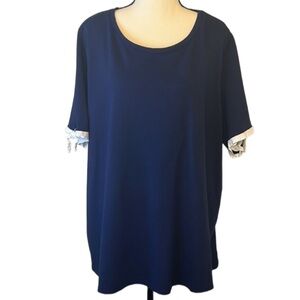 Crown & Ivy Curve Short Sleeved Top Navy Blue And White Cotton Modal Size 3X